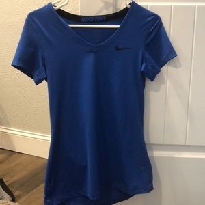 Blue Nike elite pro V-neck tee workout top